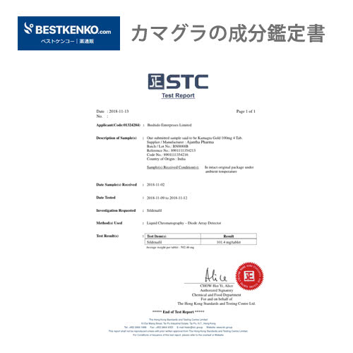ベストケンコーのカマグラゴールド成分鑑定書